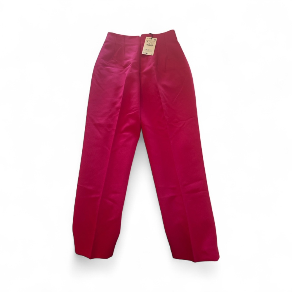 ZARA NWT High Waisted Tailored Trousers Pink Fuchsia Pants Size M Workwear Chic - Picture 6 of 11